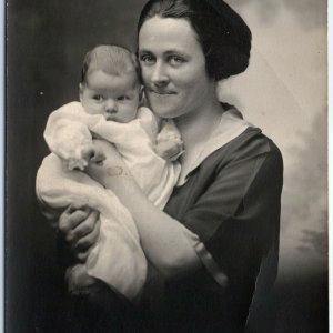 ID'd c1910s Mother & Baby RPPC Real Photo Postcard Marjorie Marie Myerholts A122