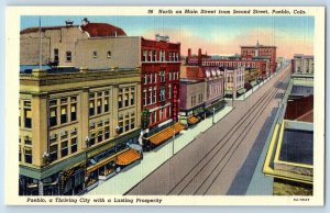 Pueblo Colorado CO Postcard  North On Main Street From Second Street c1940's