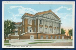 Corsicana Texas tx First Baptist Church old postcard #1