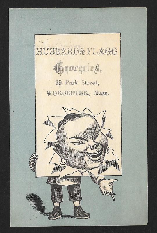 VICTORIAN TRADE CARD Hubbard & Flagg Groceries Large Chinese Man Head