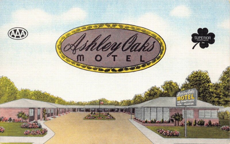Linen Postcard Ashley Oaks Motel in Valdosta, Georgia