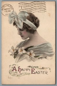 Postcard Easter c1913 A/S Schlesinger Bros. A Happy Easter Hand Tinted Lady