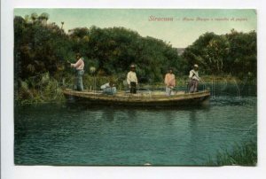 425924 ITALY SIRACUSA Anapo river and papyrus pickers Vintage postcard