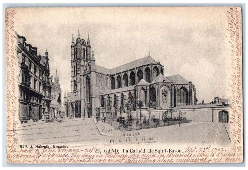 Ghent Flemish Belgium Postcard Cathedrale Saint Bavon 1902 Antique Posted