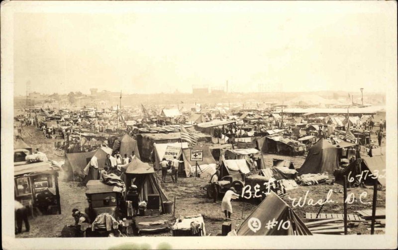 Washington DC Bonus Army BEF WWII Vets Great Depression 1932 RPPC #10