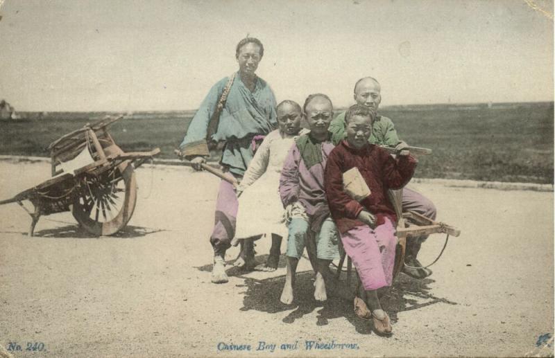 china, Native Chinese Boys and Wheelbarrow (1912) Postcard