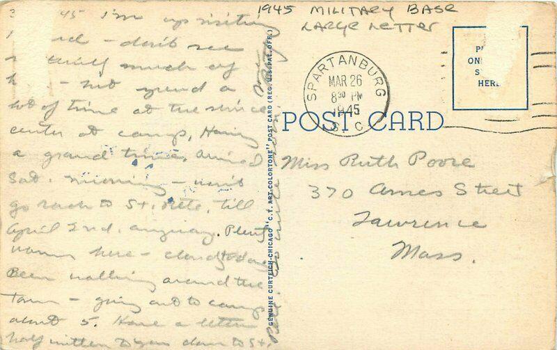 Camp Croft South Carolina Large letters Postcard linen Teich Military 5974 