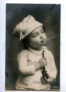 189982 SMOKING Boy w/ tobacco PIPE Vintage PHOTO postcard