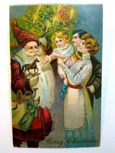 Santa Claus Christmas Postcard Embossed Glitter Victorian Long Beard Vintage