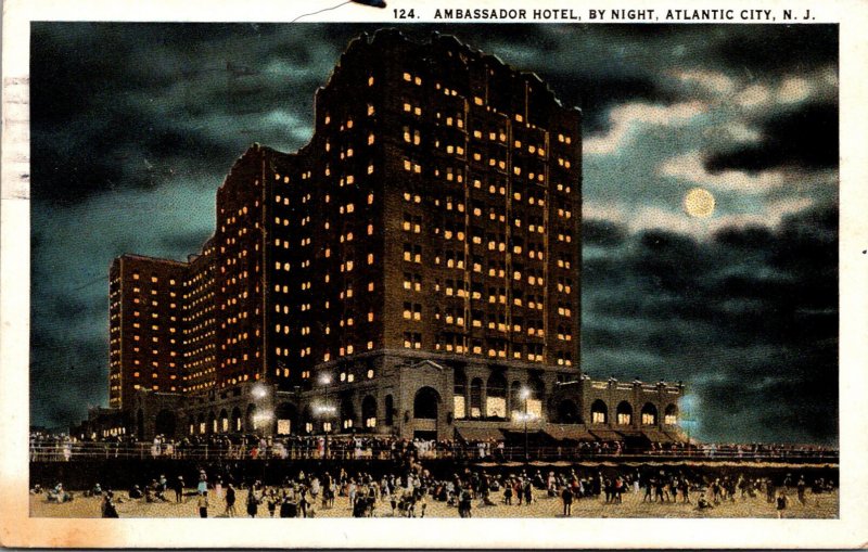 New Jersey Atlantic City Ambassador Hotel By Night 1925 Curteich