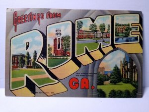 Greetings From Rome Georgia Large Letter Linen City Postcard Unused Curt Teich