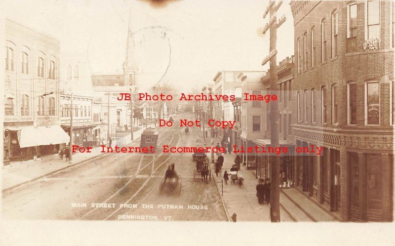 VT, Bennington, Vermont, RPPC, Main Street, Business Area, 1915 PM, Photo