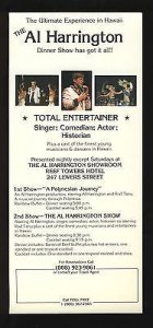 Al Harrington of Hawaii 5-0 Show Card/Brochure, Reef Towers, Honolulu, Hawaii/HI