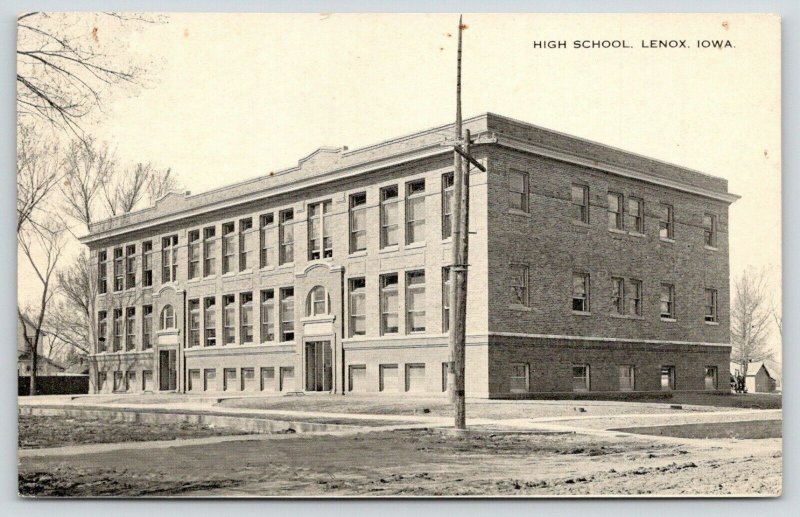 Lenox Iowa~High School~Dirt Road~1916 B&W Postcard 