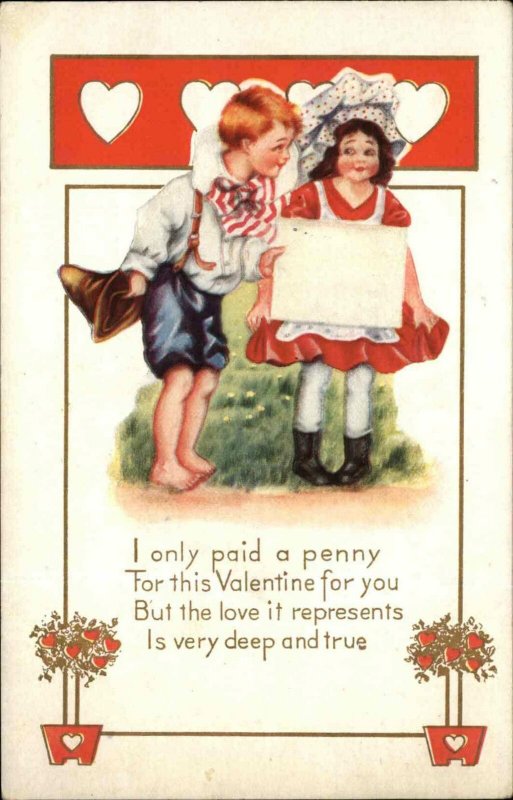 VALENTINE ART DECO Little Boy and Girl c1910 Postcard