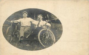 Postcard RPPC Two men bicycles frame like undivided 23-7510