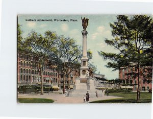 Postcard Soldiers Monument Worcester Massachusetts USA
