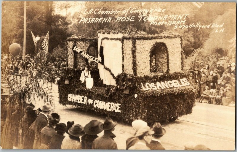 RPPC Rose Parade, L.A. Chamber of Commerce Float Pasadena CA c1910s Postcard S30