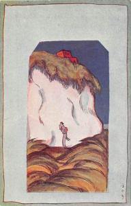 Artist Signed, Hand Drawn Art, Hiker, House on Hillside