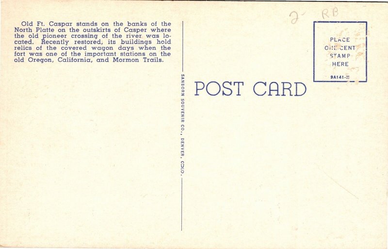 Postcard WY Casper Fort Caspar