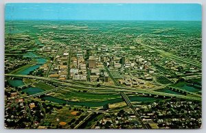 Dayton Ohio~Aerial View Of City Looking East~Bridges~Skyscrapers~1950s Postcard