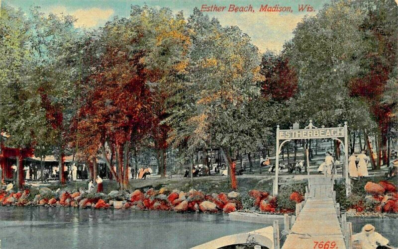 MADISON WISCONSIN~ESTHER BEACH-SIGN-DOCK~1912 PSTMK S H KNOX PUBL POSTCARD