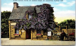 VINTAGE POSTCARD THE OLDEST SCHOOL HOUSE IN U.S.A. ST. AUGUSTINE FLORIDA c. 1940