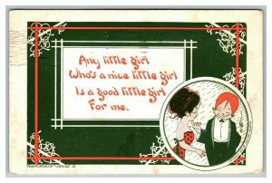 Vintage 1910 Comic Postcard - Any Little Girl Who's Nice Good For Me Boy Flirts