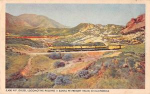 California diesel locomotive pulling Santa Fe train antique pc Z39778