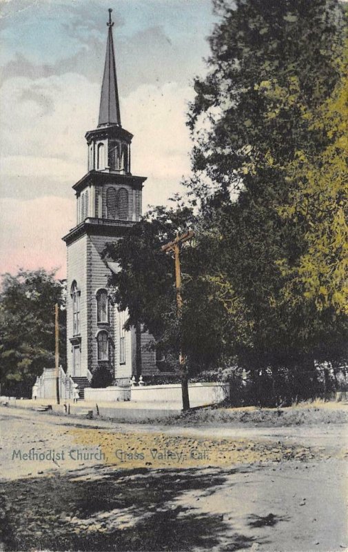 METHODIST CHURCH - Grass Valley, California - Hand-Colored Vintage Postcard