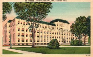 Vintage Postcard 1930's Kresge Administration Modern Building Detroit Michigan