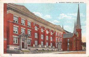 Jackson Michigan Masonic Temple Antique Postcard J54185
