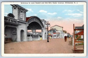 1921 WILDWOOD NJ*ENTRANCE TO JACK RABBIT & OLD MILL*CEDAR AVENUE*RIFLE RANGE