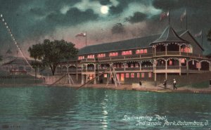 Columbus Ohio, Indianola Park Night View, Swimming Pool, Vintage Postcard, 1909