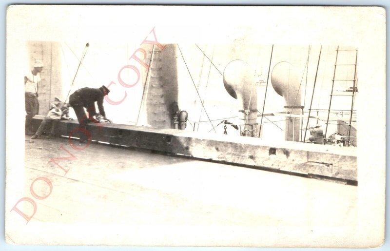 c1910s US Navy Ship from Dock RPPC USS Marblehead Real Photo USN Steamer A127