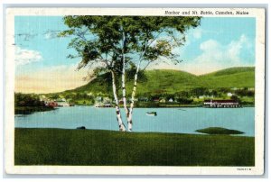 1945 Scenic View Harbor & Mt Battie Lake Boat Trees Camden Maine Posted Postcard