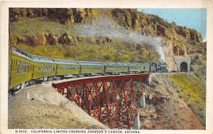 California Limited Railroad Train Johnson's Canyon Arizona Fred Harvey postcard