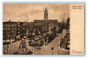 c1910's Bird's Eye View Of Cadillac Square Detroit Michigan MI Antique Postcard