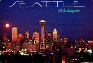 Washington Seattle Skyline and Space Needle At Night 1996