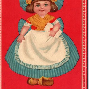 c1910s Netherlands Dutch Girl My Dear Little Valentine Postcard Embossed A83