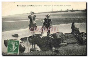 Old Postcard Bernieres Sur Mer shrimp fishers in the Rocks