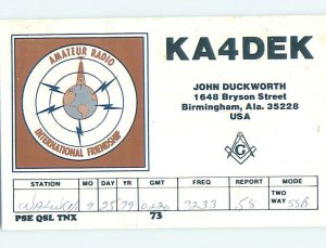 Pre-1980 RADIO CARD - CB HAM OR QSL Birmingham Alabama AL AH2522