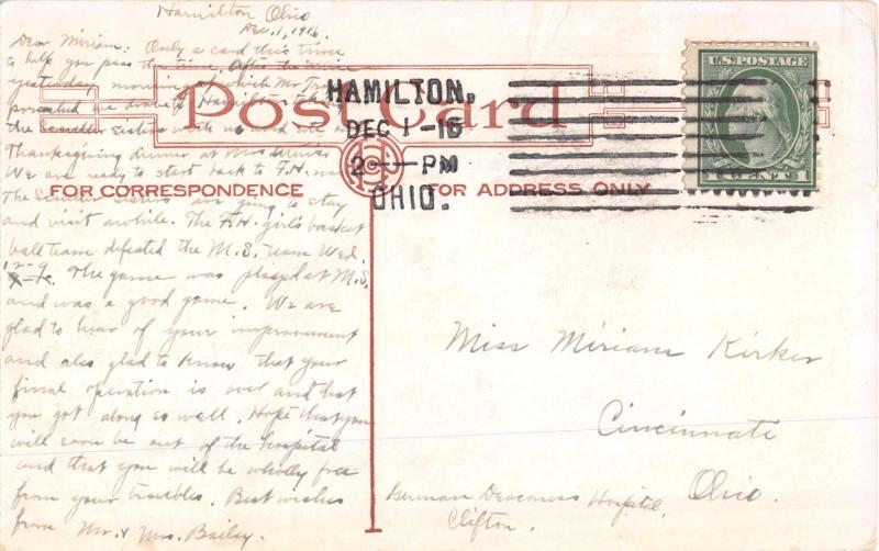 HAMILTON OHIO THE BEST OF WISHES POEM GREETING POSTCARD 1916