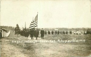 1921 Blessing The Slovakian Cemetery Patriotic Flags Catholic Religion RPPC