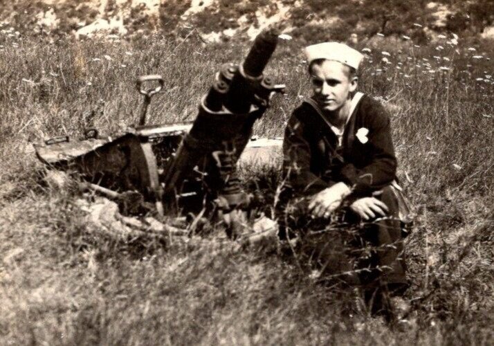 WWI RPPC Real Photo US Navy Sailor Postcard - Artillery Mortar Gun