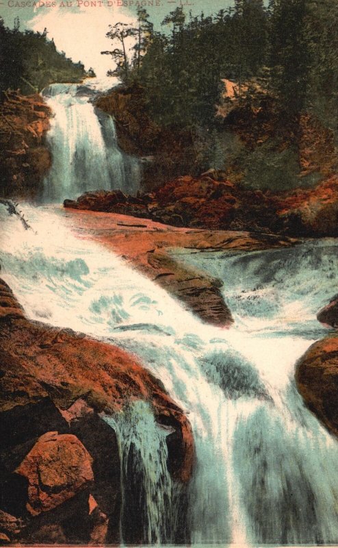 Vintage Postcard Cascades Au Pont D'Espagne Falls European Waterfalls Nature