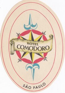 Brasil Sao Paulo Hotel Comodoro Large Vintage Luggage Label sk2658