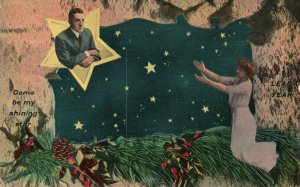 1912 Come be My Shining Star, Man & Woman Leap Year, Vintage Postcard