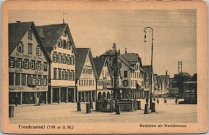 Germany Freudenstadt Marktplatz mit Wachtbrunnen Vintage Postcard 03.59