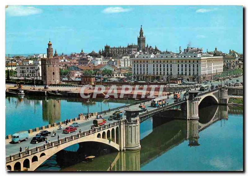 Postcard Modern Sevilla Puente de San Telmo y vista parcial